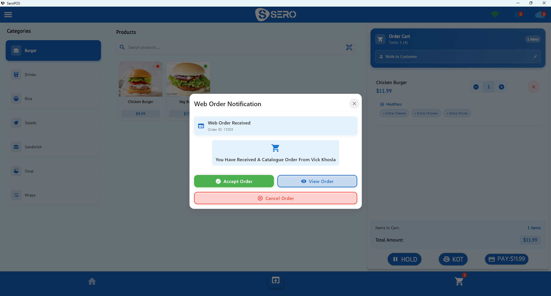 Open and held orders list in a bar POS showing tabs with totals and status